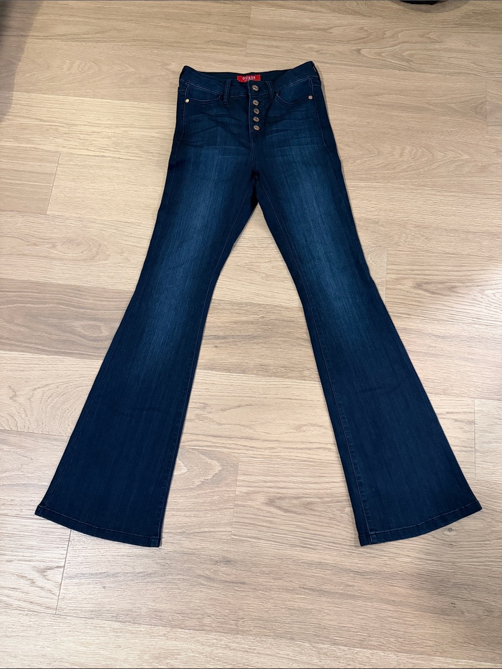 Guess Dark Blue Flare Jeans with Button Fly